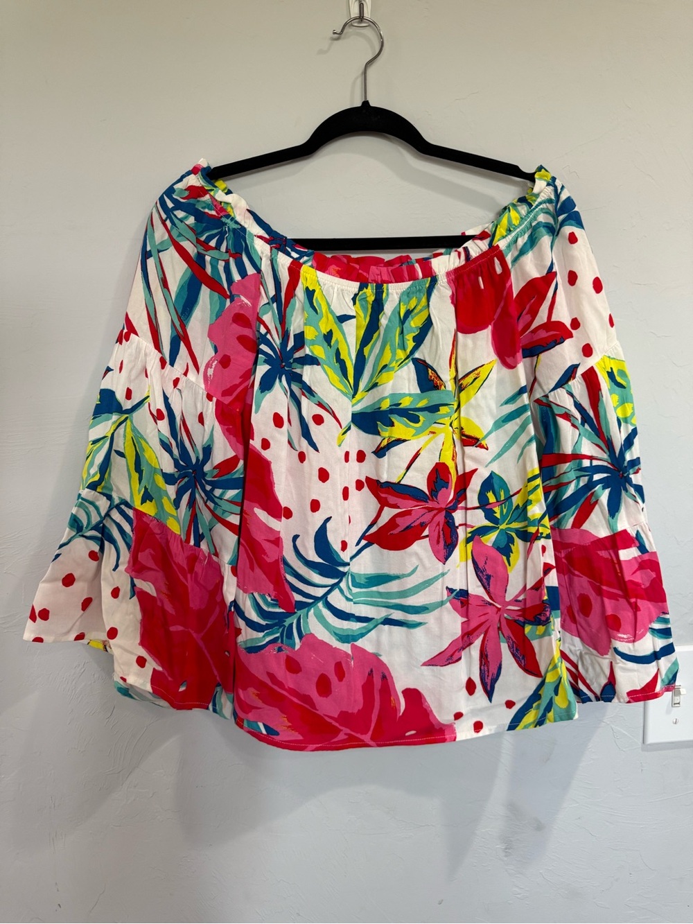 Women’s Bright Floral Off-Shoulder Top in White and Pink